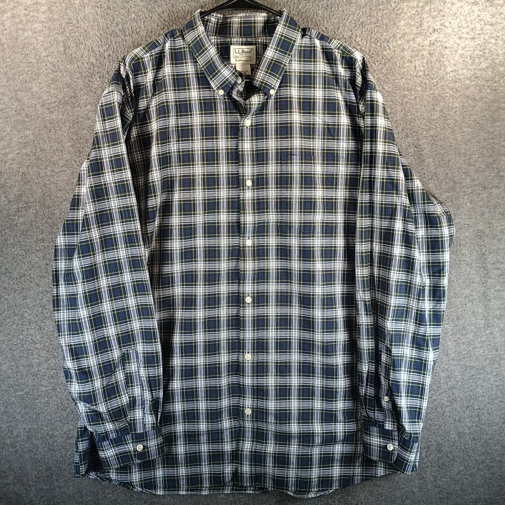 LL Bean Wrinkle-Free Kennebunk Sport Shirt Mens XL Traditional Fit Checkered‎